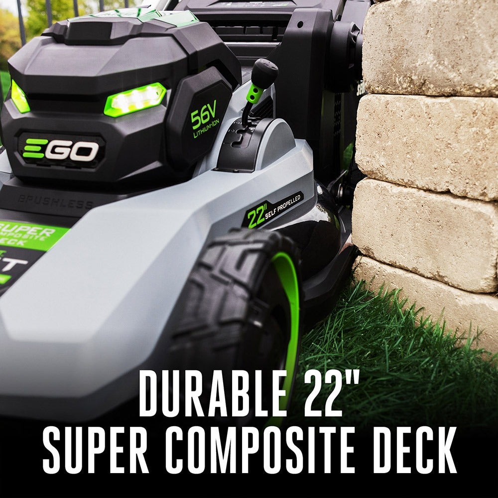 EGO LM2236SP close-up showing 22-inch super composite deck